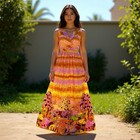 Vintage 1960s Hawaiian Dress Polynesian Psychedelic Novelty Print Tiki Maxi