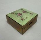 Vintage Antique Floral Enamel    Brass Pill Or Trinket Box