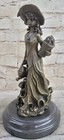 Vintage Victorian Maiden Garden Flowers Bronze Marble Statue Sculpture Art