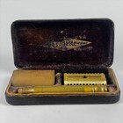 Antique 1920s Gillette Gold Brass Safety Razor Open Comb   Early Case