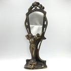 Vintage Art Nouveau Style Cast Brass Tabletop Mirror With Lady Figure 11 5   