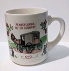 Vintage Pennsylvania Dutch Country Ceramic Coffee Mug Amish Horse Buggy Folk Art