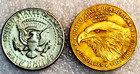 Lady Liberty-eagle 2025-22k Gold Plated Fantasy Coin Next To Kennedy Half Dollar