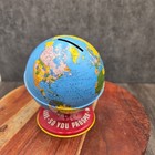 Ohio Art World Bank Tin Coin Bank Red Vintage Metal Savings