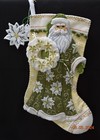 White Poinsettia Santa Bucilla Christmas Stocking Finished  completed 