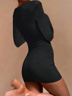 Women s Sexy Ruched Bodycon Mini Dress Mesh Long Sleeve Club Party Short Dresses