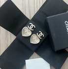 Authentic Chanel 2023 Cc Logo Black Gradient Crystal Heart Drop Gold Earrings