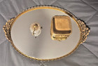 Vanity Dresser Mirror Tray jewelry Box And Perfume Bottle Goldtone   Used