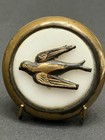 Antique Vintage Brass Bird Escutcheon On Glass Set In Metal Button  st2 