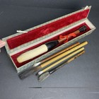 Vintage Chinese Japanese Calligraphy Ink Brushes Set In Brocade Box  lot Of 5 