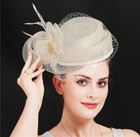 Beige Fascinator Hat Bridal Wedding Party Hats Women Headwear With Veil Feather