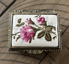 Vintage Trinket Jewelry Box Pewter Gold Tone Metal Floral - Japan