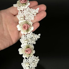 1 Yard Vintage White Pearl Beads Rose Flowers Embroidered Lace Edge Trim Fabric