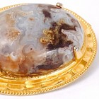 Vtg Mid Century Brooch Agate Gemstone Oval Stone Pin 1960s 1970s Gold Tone