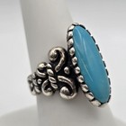 Carolyn Pollack Relios 925 Sterling Silver Elongated Oval Turquoise Ring Size 8