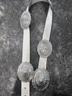 Anne Klein For Calderon White Leather Concho Western Belt Silver Buckles L 8995