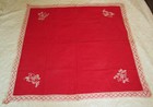 Fan Floral Hand Embroidered Tablecloth W crocheted Edges Lace Cotton Linen Vtg