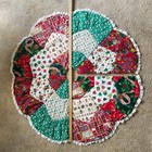Vintage Handmade Quilted Patchwork Christmas Tree Skirt 42  Holiday Holly Ruffle
