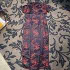 Vintage Jin Feng Cheongsam Dress Size M l Black Red 100  Silk
