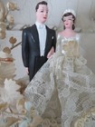 1956 Vintage Wedding Cake Topper Roses Arch 2 Bells Bride Groom On Pedestal