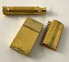Vintage 1930 s New Deluxe Model Gold Gillette Safety Razor Set W  Celluloid Box