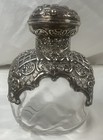 Victorian Sterling Silver   925  Overlay Repousse Rococo Glass Perfume Bottle