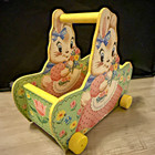 Vintage 1960s Fisher-price Easter Bunny Rabbit Push Toy Cart