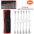 12pcs 8-19mm Metric Combination Wrench Flexible Head Ratchet Spanner Tool Set
