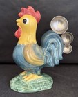 Vintage Chicken Rooster W  3 Stainless Measuring Spoons  Holder