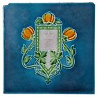 Art Nouveau Majolica Turquoise Tile Xxx England Crown And Vine Floral 2 Tiles