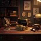Miniature Treasure Chest Set     1 12 Scale Dollhouse Accessories With Gold Bar   
