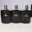 Vintage Leather Travel Bar Case Flask Set 3 Glass Bottles 2 Cups Cocktail Kit