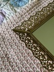 1940-60s Rose Gold Filigree Metal Frame Mirror Dresser Perfume Vanity Tray
