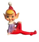 Vintage Mcm  Japan Ceramic Red Sitting Pixie Elf Figurine Christmas Hand Painted