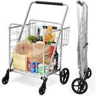 330 Lb Heavy Duty Folding Shopping Cart Utility Jumbo Double Basket Steel Silver
