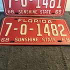 Florida License Plates 1968-69 Consecutive Numbers Double Dash Plates