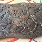 Antique Carved Wooden Panel Plaque Old Wood Victorian Asian  3 Toed Dragon