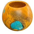 Exotic Wood Burlwood Bowl With Turquoise Inlay Signed