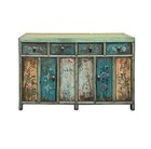 Vintage Chinese Turquoise Blue Flowers Credenza Sideboard Table Cabinet Ws4609