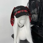 Black   Red Plaid Bunny Ear Cap With Cross And Star Details