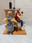 German Hand Crafted Oma   Opa On Bench Double Incense Smoker Wooden Complete