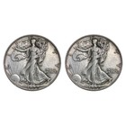  1 Face - 90  Silver Walking Liberty Half Dollar Circulated  two Coins 