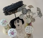 6 Tall Holders   13 Stunning Rhinestone Hatpins - W 1906  cutout Hatpins  Holder