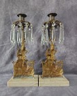 Antique Victorian Girandole Figural Candlestick Pair 1890 s Brass Crystal Ladies