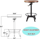 3pc Bar Table Chair Set Height Adjustable Industrial Vintage Stool Black