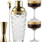Cocktail Shaker Set With Coupe Glasses     5-piece Gift Shaker Set With 2 Glasses