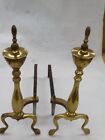 Vintage Pair Of 18 1 4  Tall Knick   107 Brass   Cast-iron Fireplace Andirons