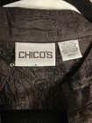 Chico s Brown Metallic Silver Print Tunic Blouse Sheer Silk Beaded Boho Size 2