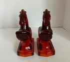 L e smith Art Glass   Rearing Horse Bookends   Red  3 4 Lb Ea    Great Condition