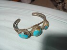 Vintage  Native American Navajo Sterling Silver Cuff  Three Stoned  